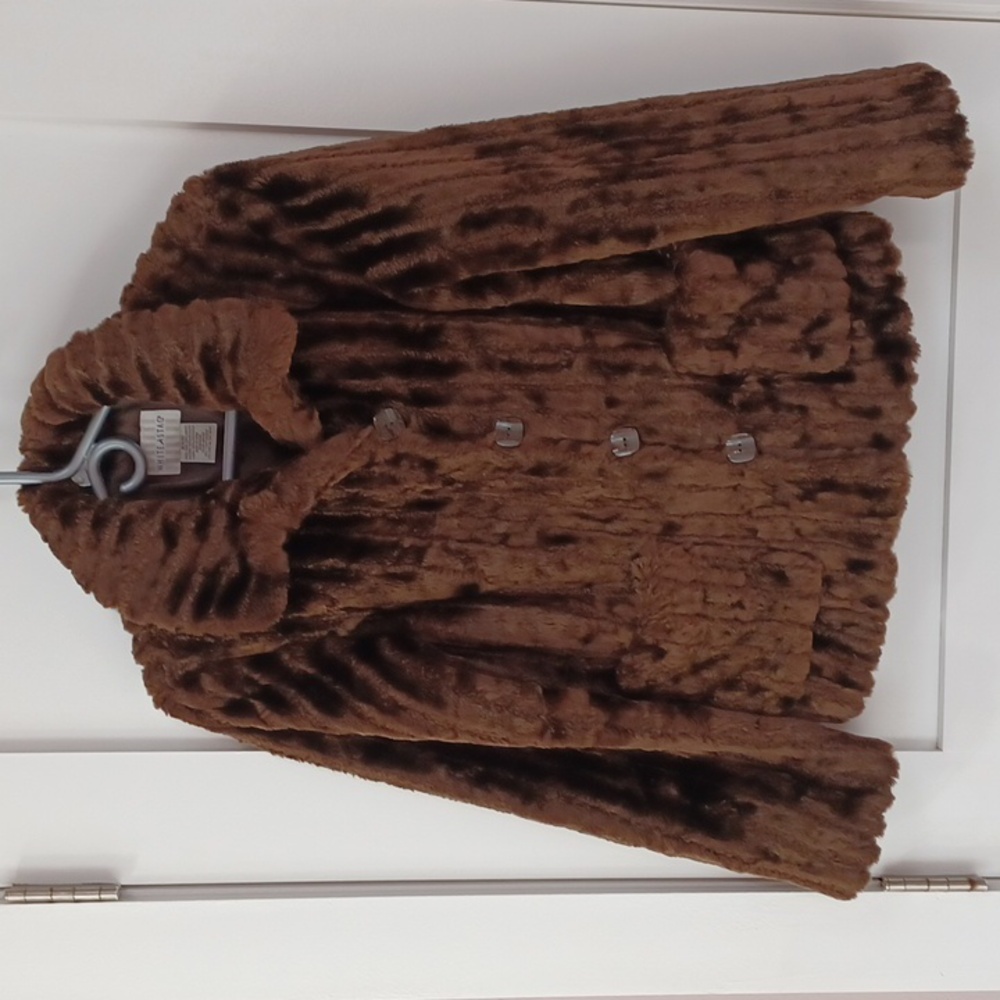 Brown faux fur lined collar coat jacket by White Stag, size small, 4-6